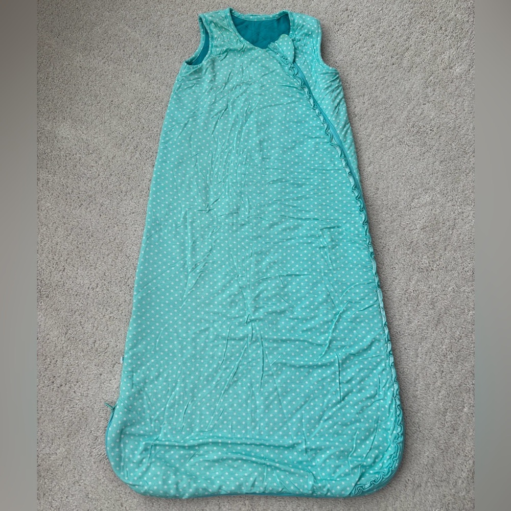 Posh Peanut Teal Polka Dot Ruffled Zippered Sleep Sack BROKEN ZIPPER - Picture 1 of 10